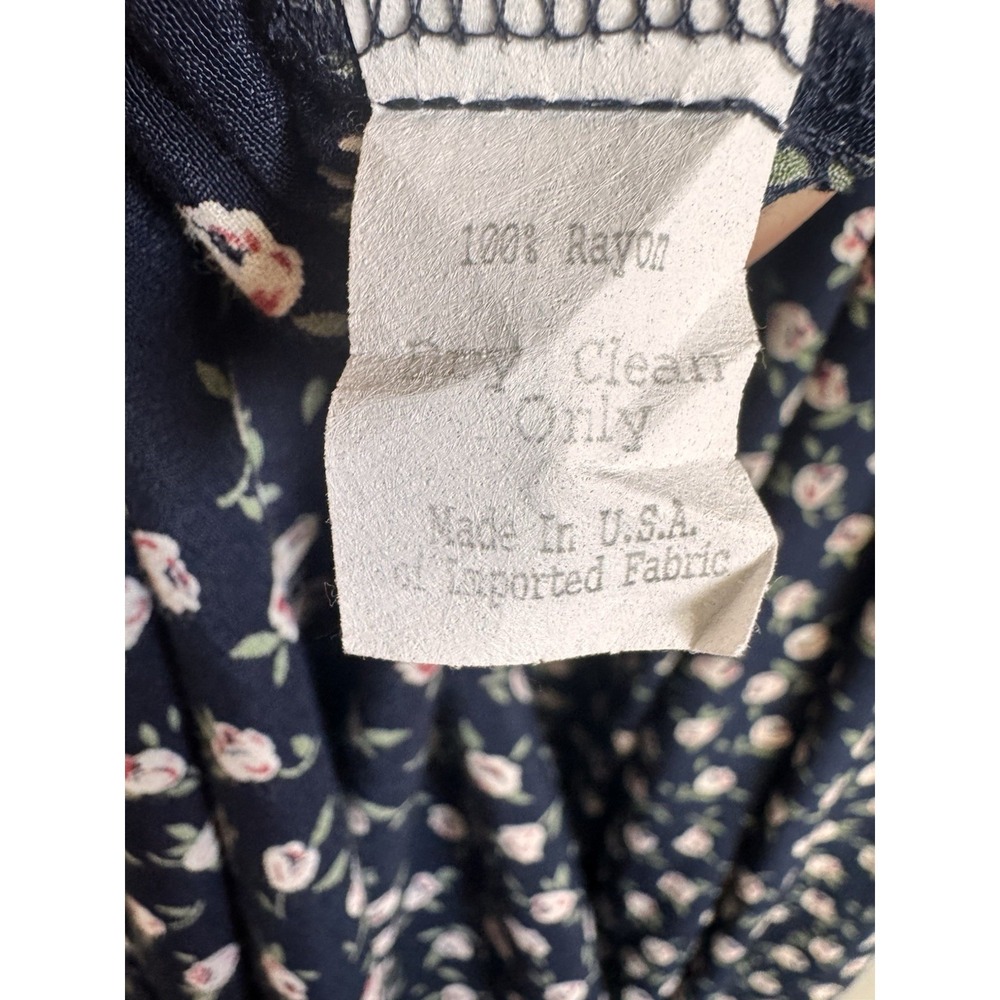 VTG Sara Campbell Dress Navy Blue Daisy Floral Maxi Cottagecore Medium Size 8 - Picture 6 of 7